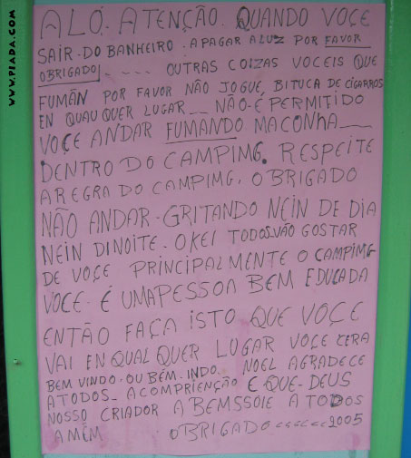 Aviso no camping